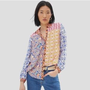 Anthropologie Maeve Colorful Patterned Button-Up Blouse Size M
